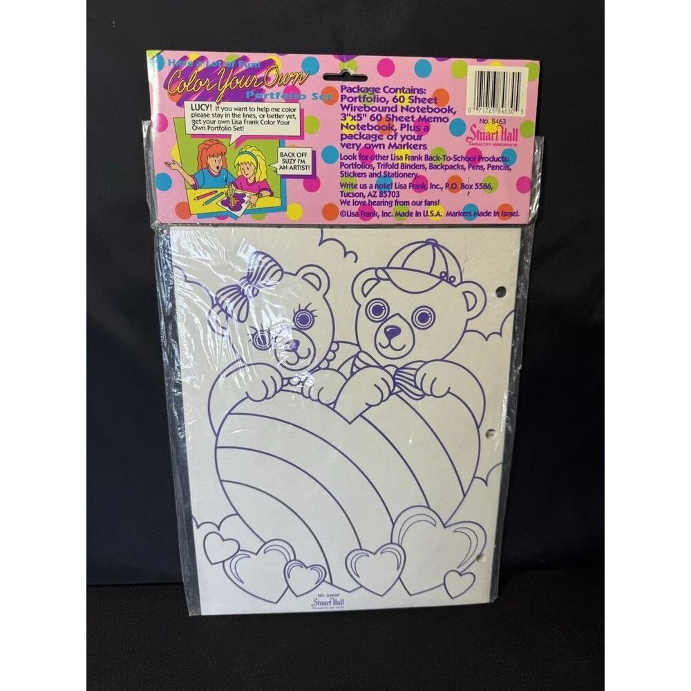 Vintage Lisa Frank Color Your Own Folder W/ Stickers NEW Portfolio Unicorn Bears
